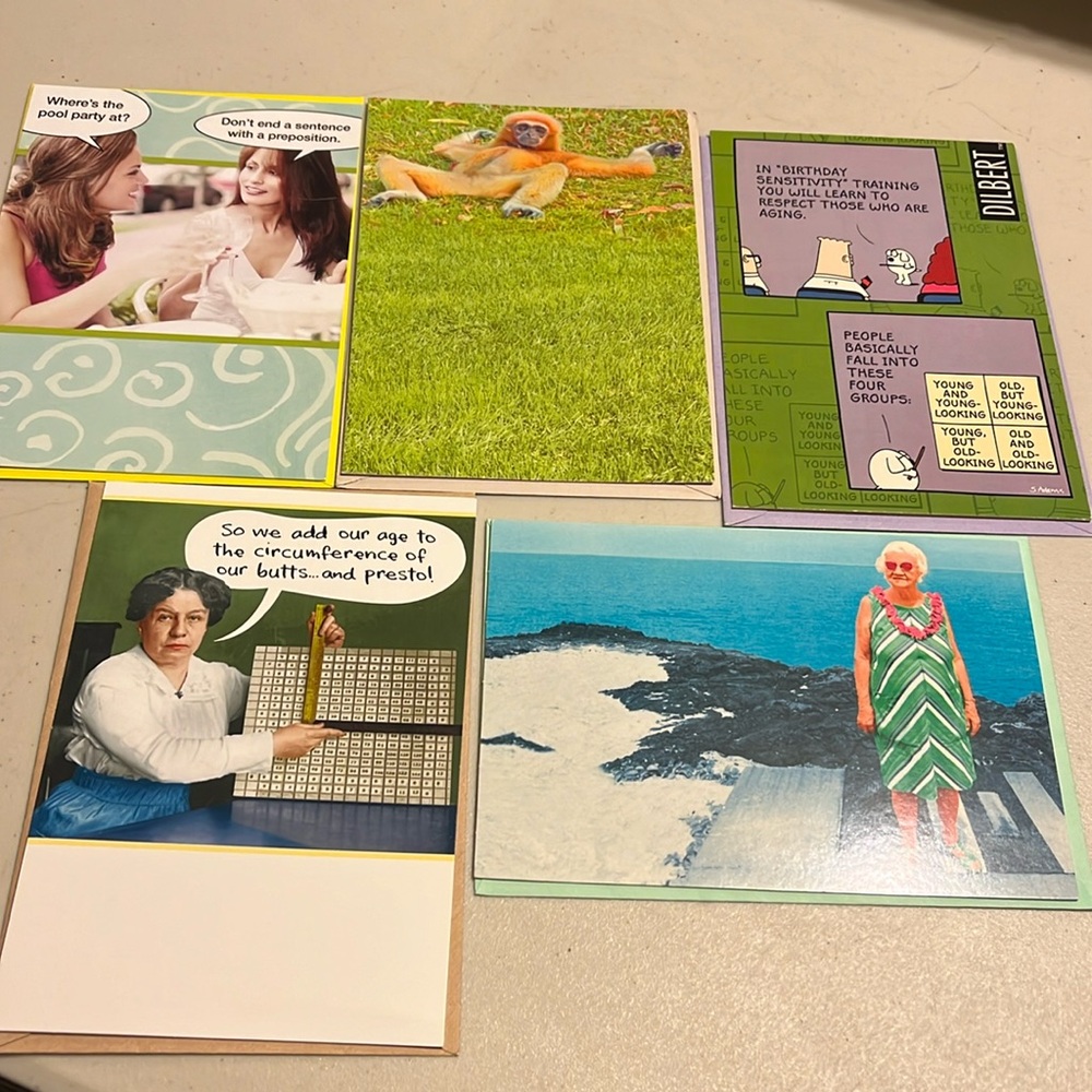 Funny birthday cards by shoebox and party animal and zero gravity. Lot of cards